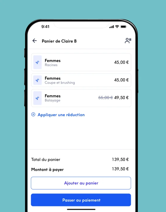 Le nouveau système de caisse de Treatwell Connect avec le panier et le montant à payer